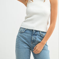 Ribbed Knit High Neck Sleeveless Top