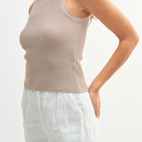 Ribbed Knit High Neck Sleeveless Top