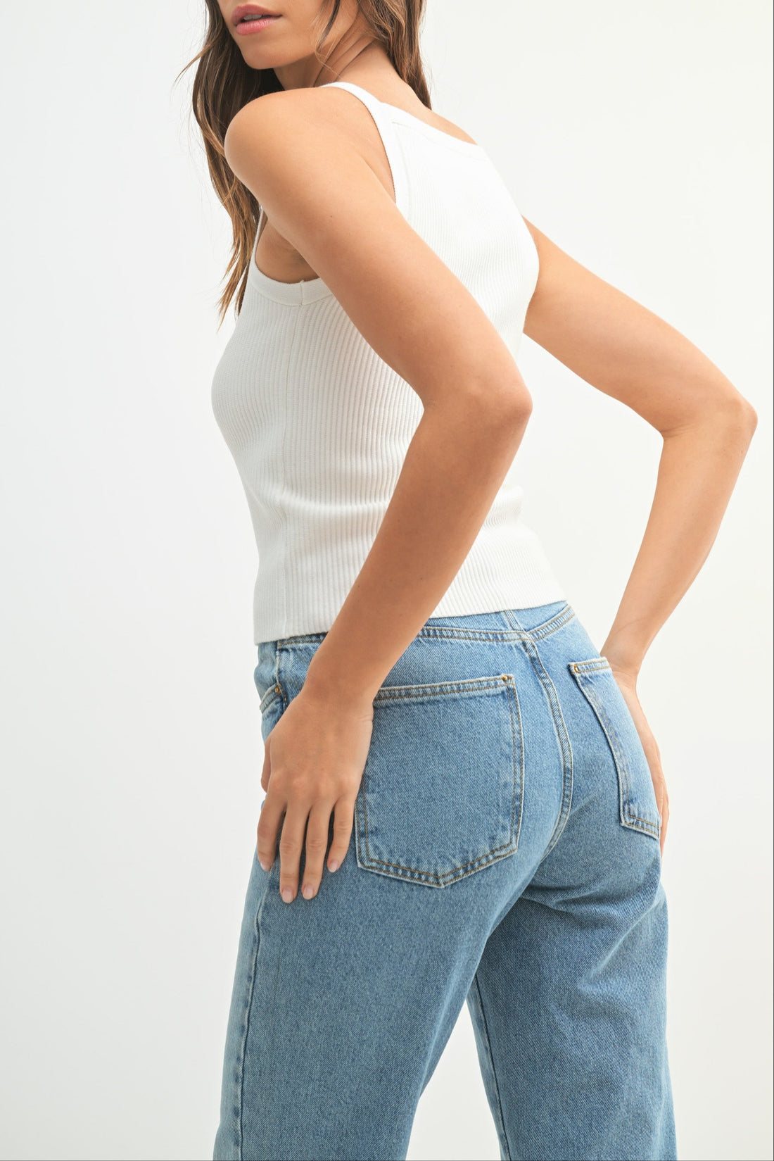 Ribbed Knit High Neck Sleeveless Top