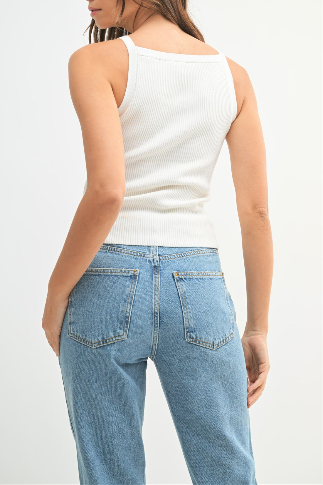 Ribbed Knit High Neck Sleeveless Top