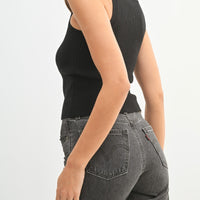 Ribbed Knit High Neck Sleeveless Top