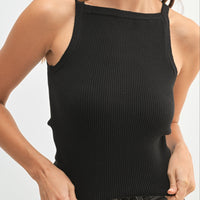 Ribbed Knit High Neck Sleeveless Top