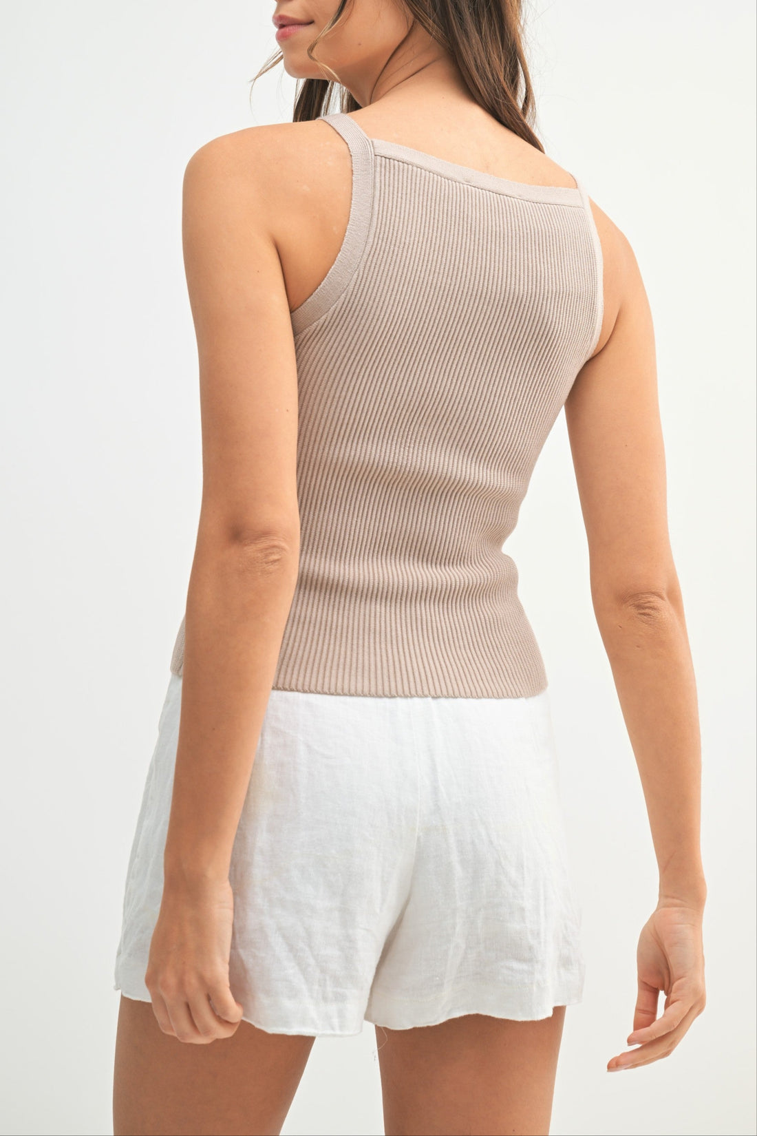 Ribbed Knit High Neck Sleeveless Top