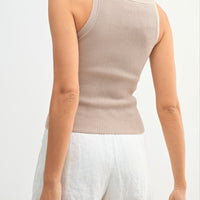 Ribbed Knit High Neck Sleeveless Top