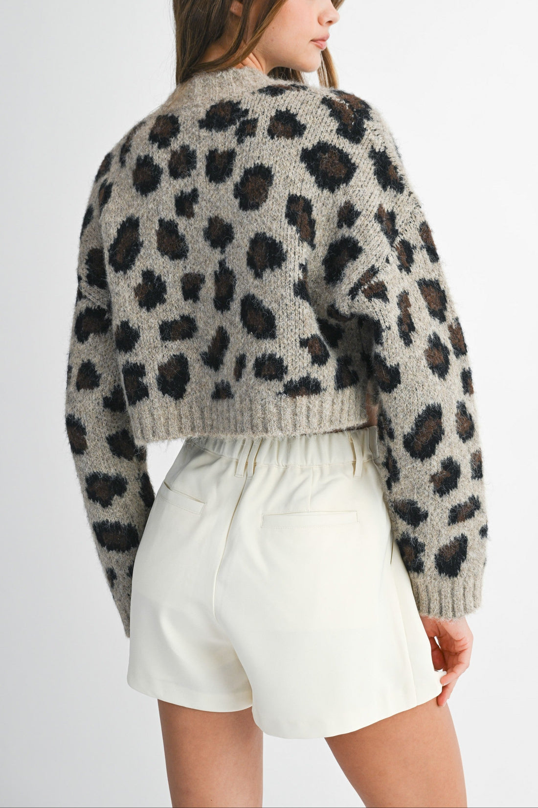 Fuzzy Leopard Print Cropped Sweater