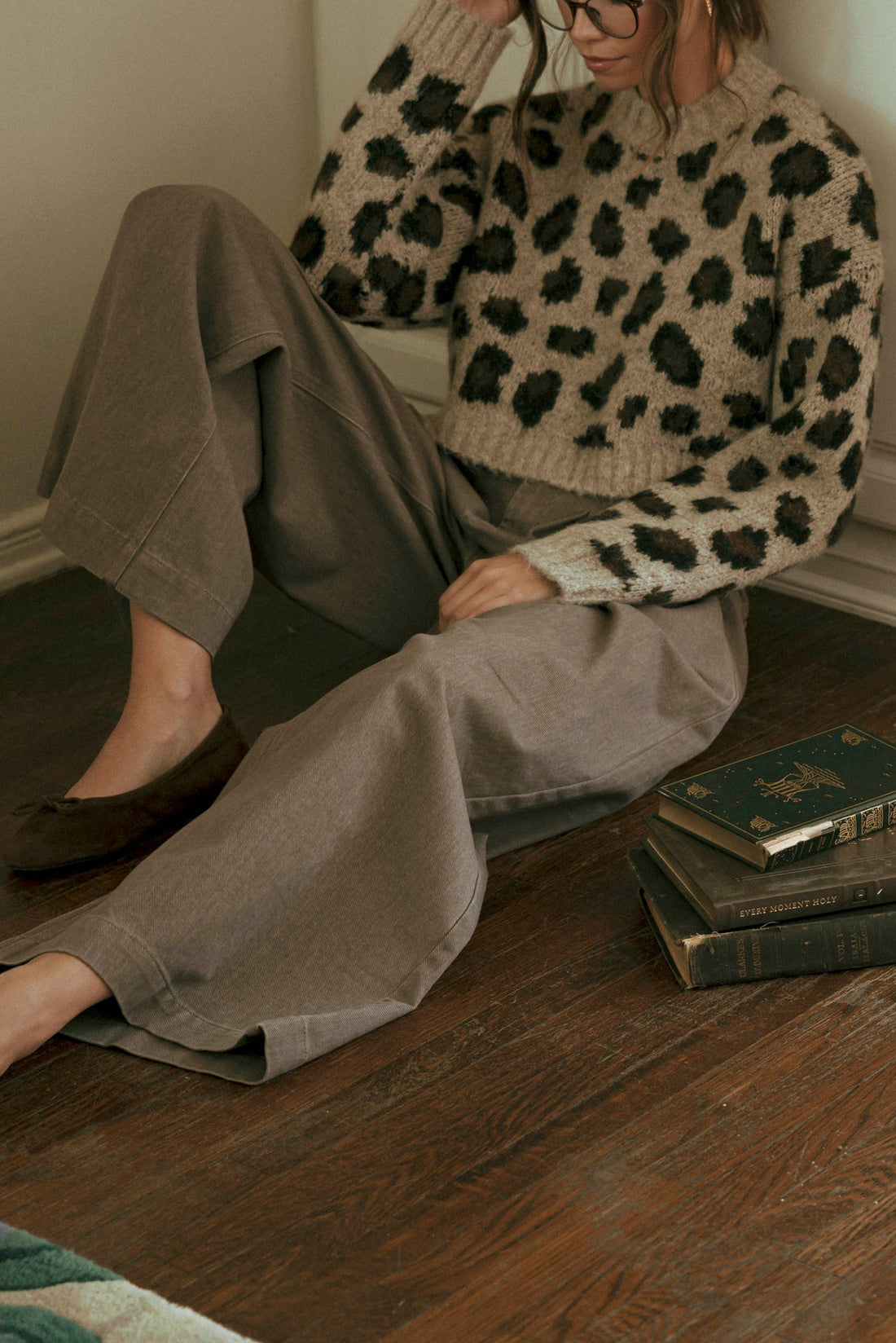 Fuzzy Leopard Print Cropped Sweater