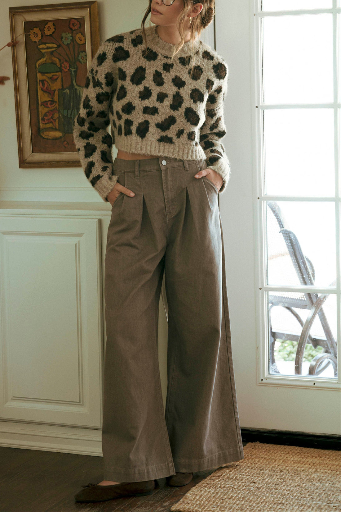 Fuzzy Leopard Print Cropped Sweater