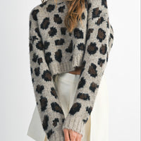 Fuzzy Leopard Print Cropped Sweater