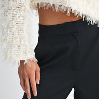 Textured Fringe Long Sleeve Cropped Top