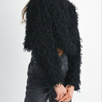 Textured Fringe Long Sleeve Cropped Top