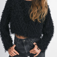 Textured Fringe Long Sleeve Cropped Top