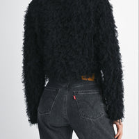 Textured Fringe Long Sleeve Cropped Top