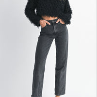 Textured Fringe Long Sleeve Cropped Top