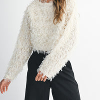 Textured Fringe Long Sleeve Cropped Top