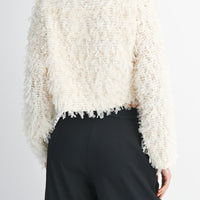 Textured Fringe Long Sleeve Cropped Top