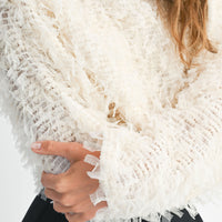 Textured Fringe Long Sleeve Cropped Top
