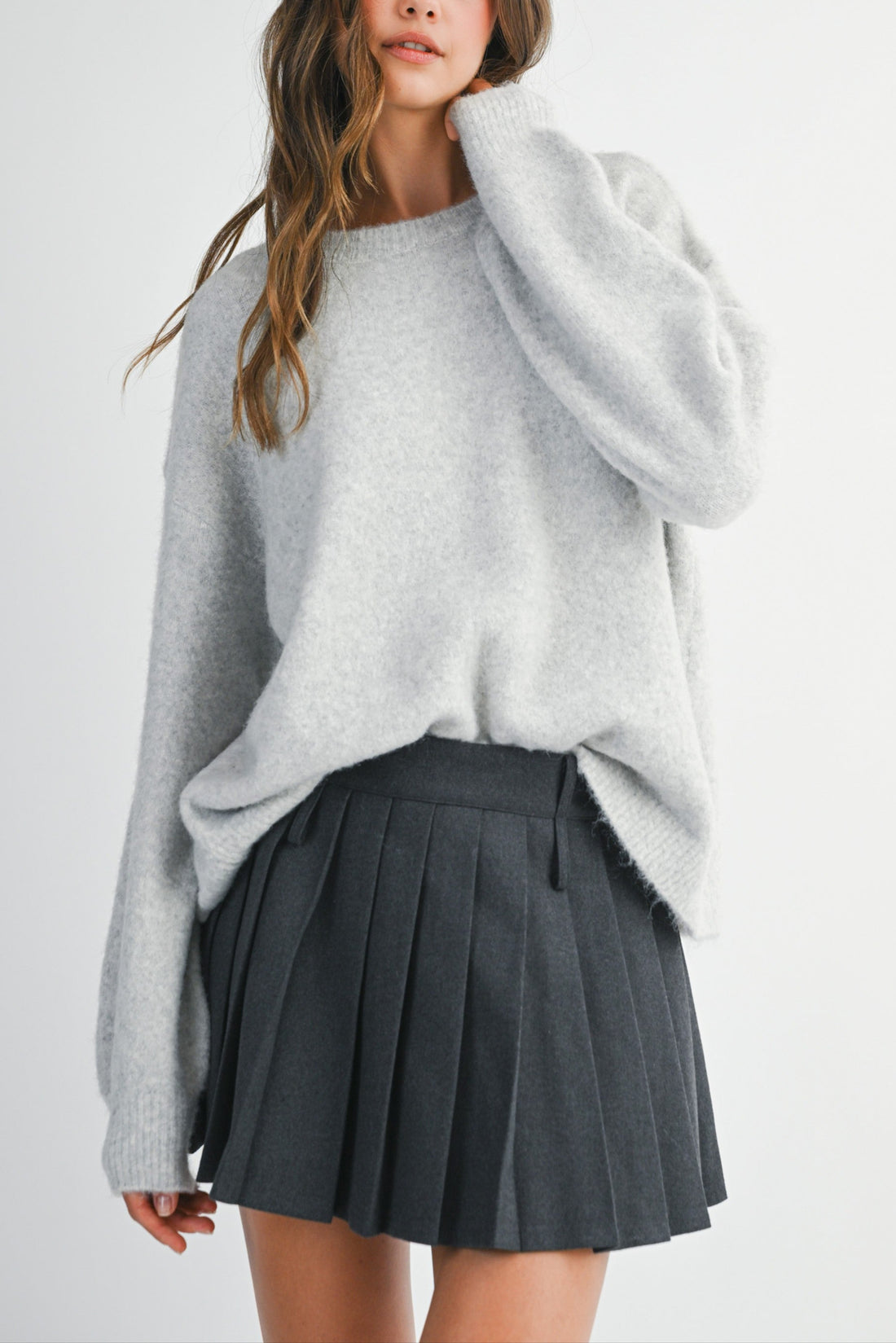 Back Bow Detail Open Slit Knit Pullover Sweater