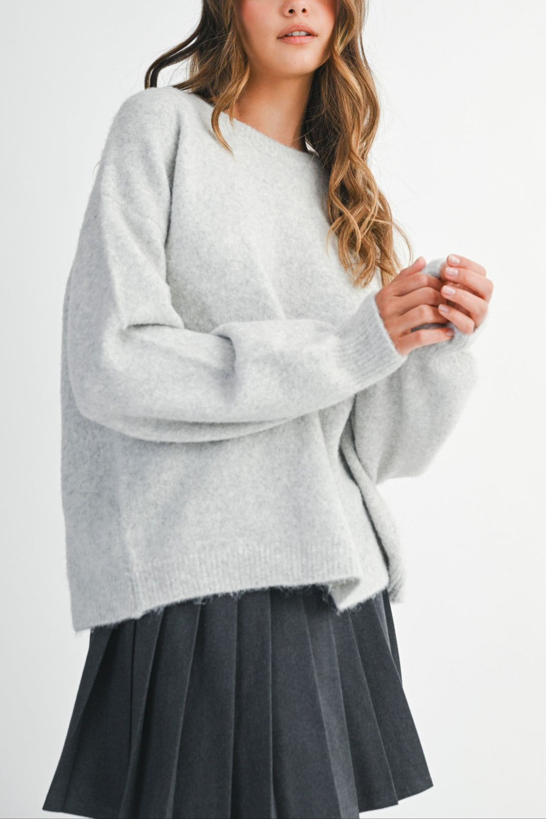 Back Bow Detail Open Slit Knit Pullover Sweater