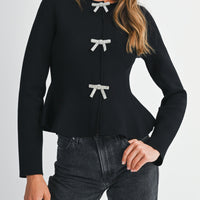 Jewel Bow Peplum Knit Top
