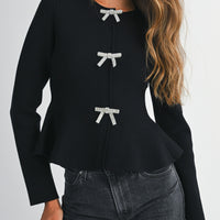 Jewel Bow Peplum Knit Top