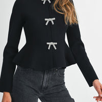 Jewel Bow Peplum Knit Top