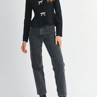 Jewel Bow Peplum Knit Top