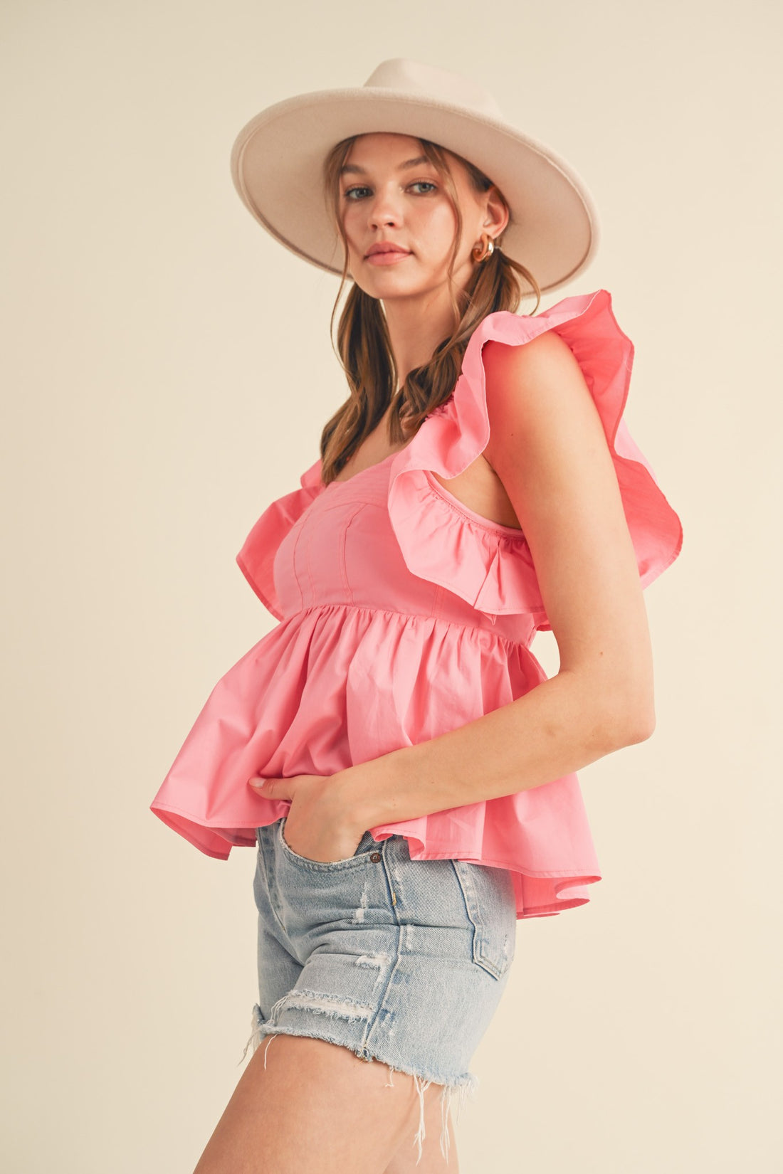 Ruffle Sleeve Babydoll Top