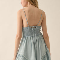 Light Denim Ruffle Tie-Front Romper