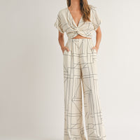 Grid Pattern Wide Leg Pants