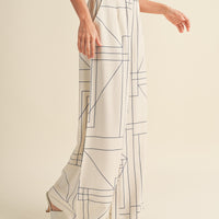 Grid Pattern Wide Leg Pants