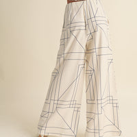 Grid Pattern Wide Leg Pants