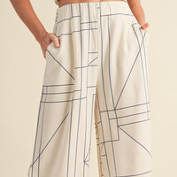 Grid Pattern Wide Leg Pants