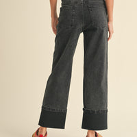 Cuffed Bottom Black Denim Pants