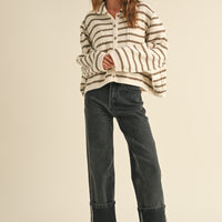 Cuffed Bottom Black Denim Pants