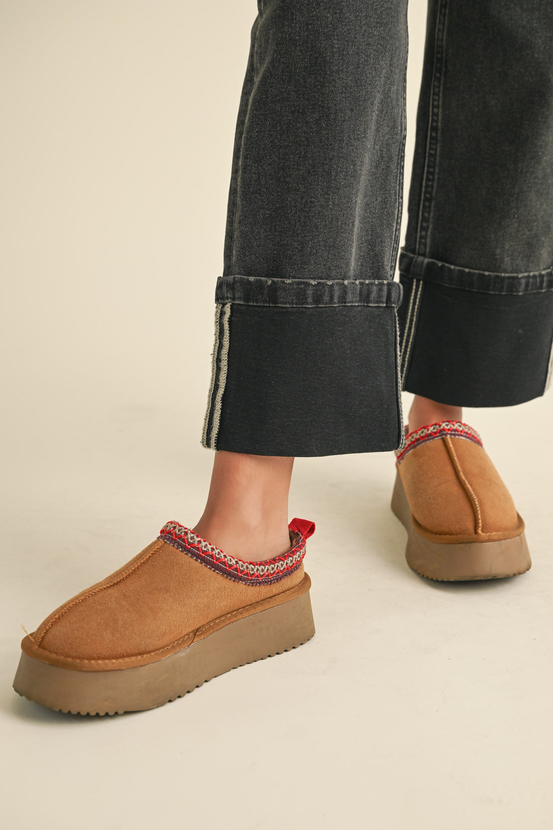 Cuffed Bottom Black Denim Pants