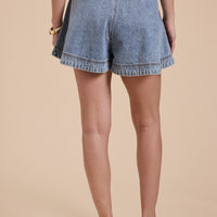High-Waisted Flared Denim Shorts