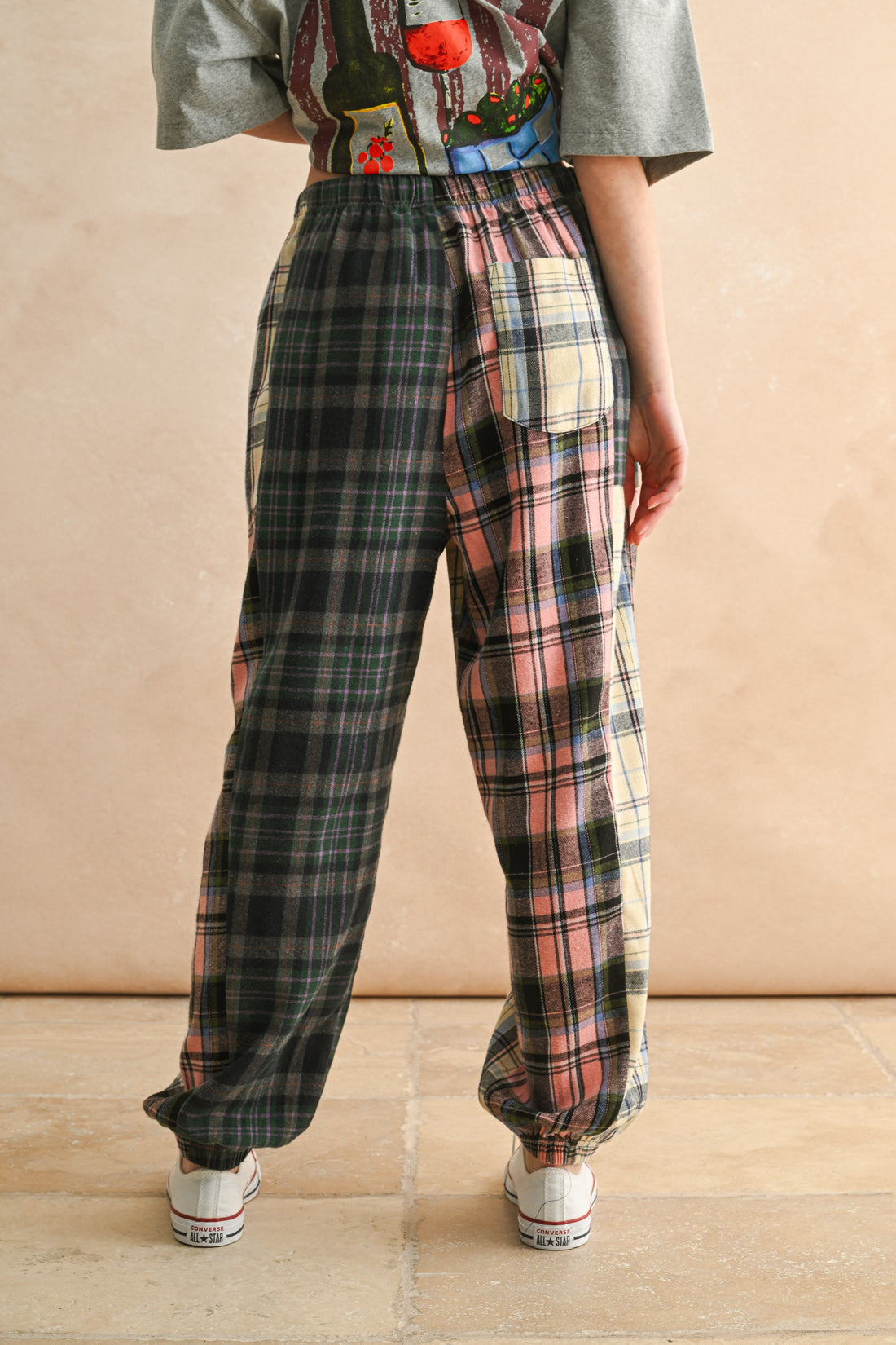 Mixed Plaid Patchwork Relaxed Pants