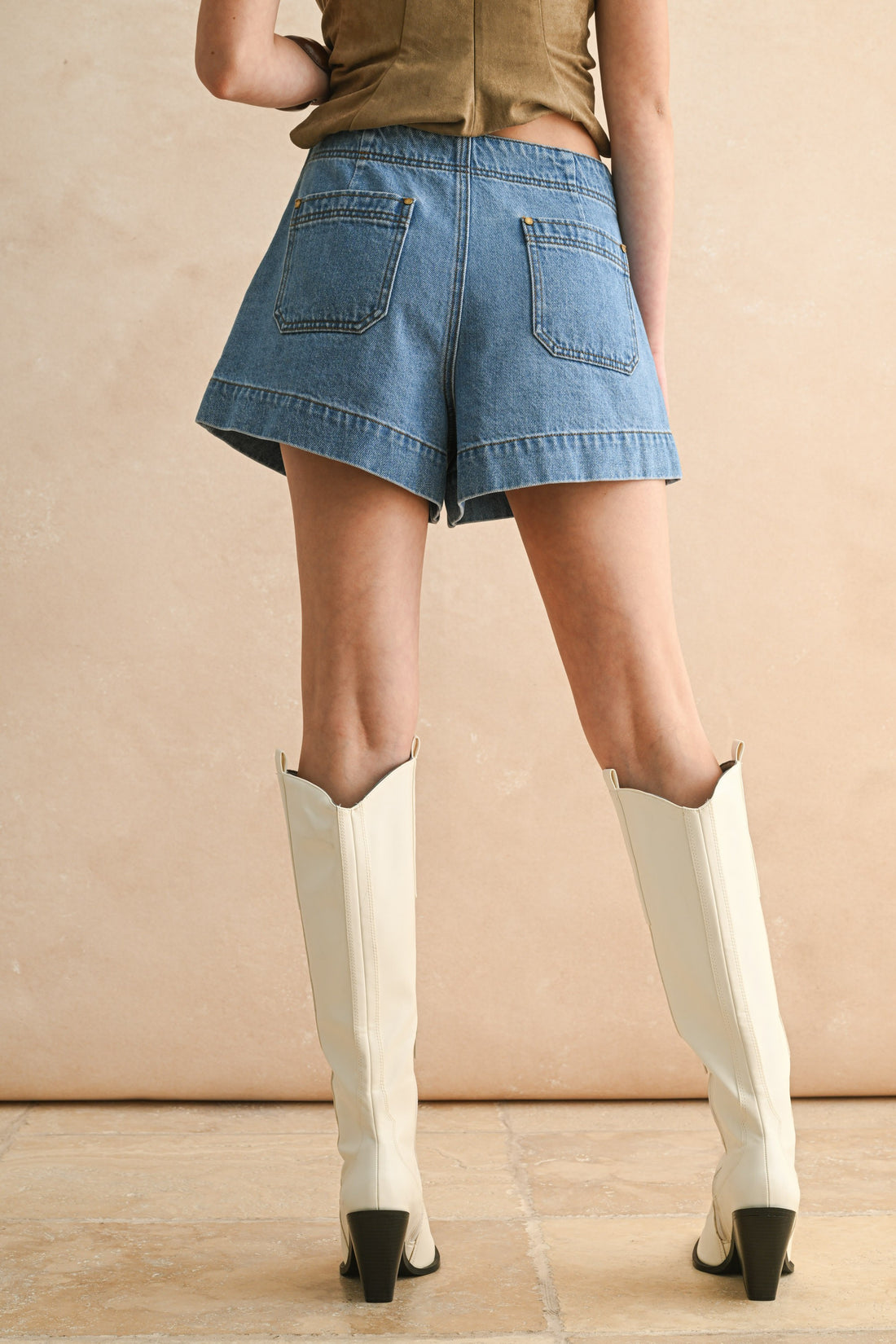 Suede Lace-Up Denim Shorts