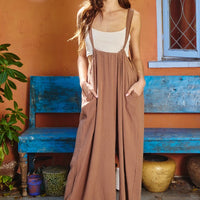 Boho Wide Leg Textured Suspender Pants