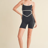 Trim Detail Active Romper in Black