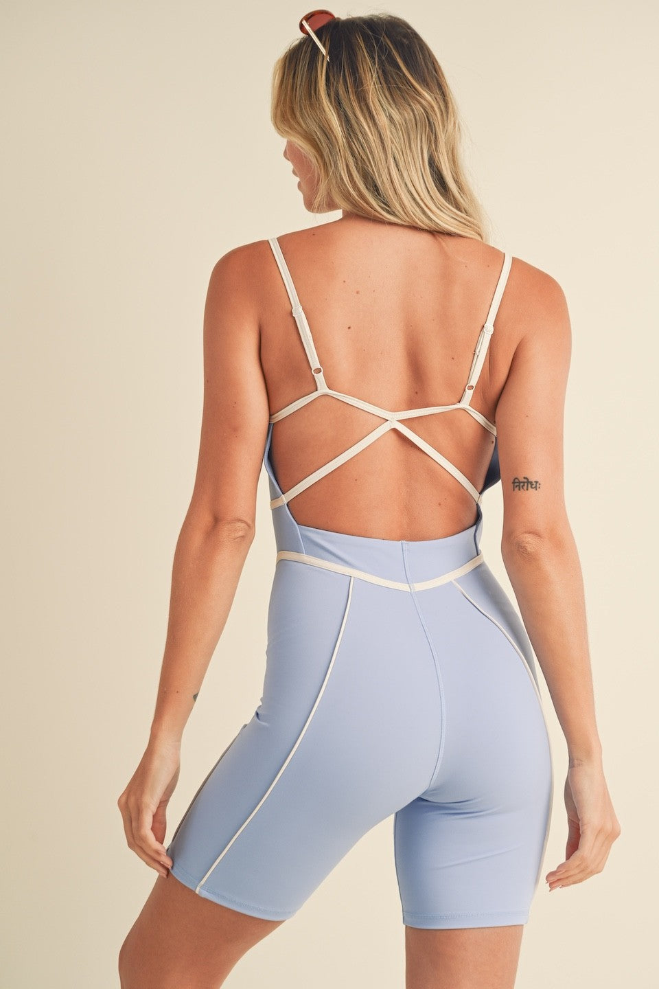 Trim Detail Active Romper in Blue