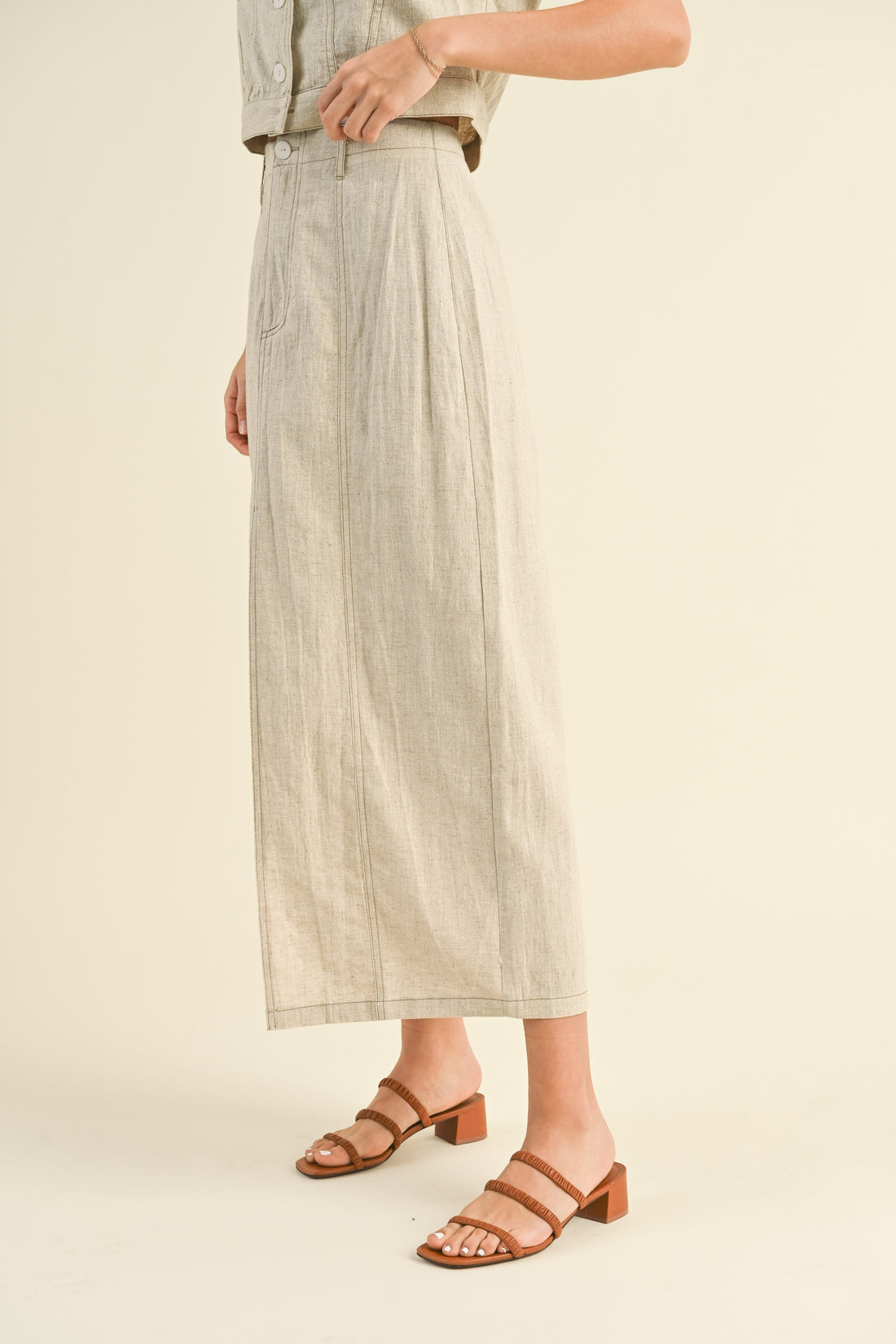 Linen Front Slit Maxi Skirt