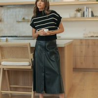 Front Slit A line Maxi Pleather Skirt
