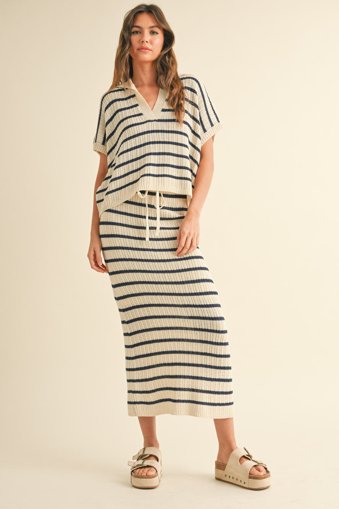 Striped Knit Midi Skirt