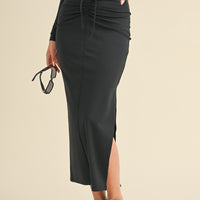 Ruched Side Slit Maxi Skirt