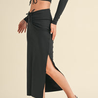 Ruched Side Slit Maxi Skirt