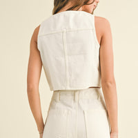 Washed Denim Crop Vest