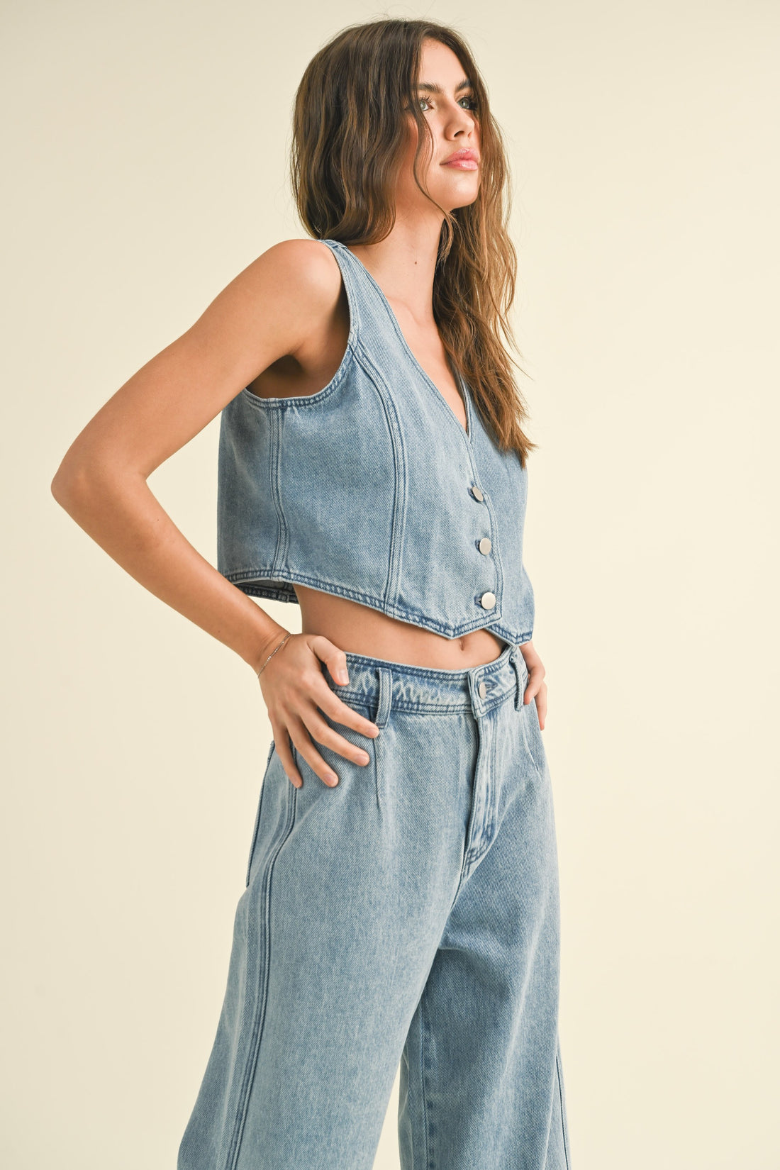 Washed Denim Crop Vest