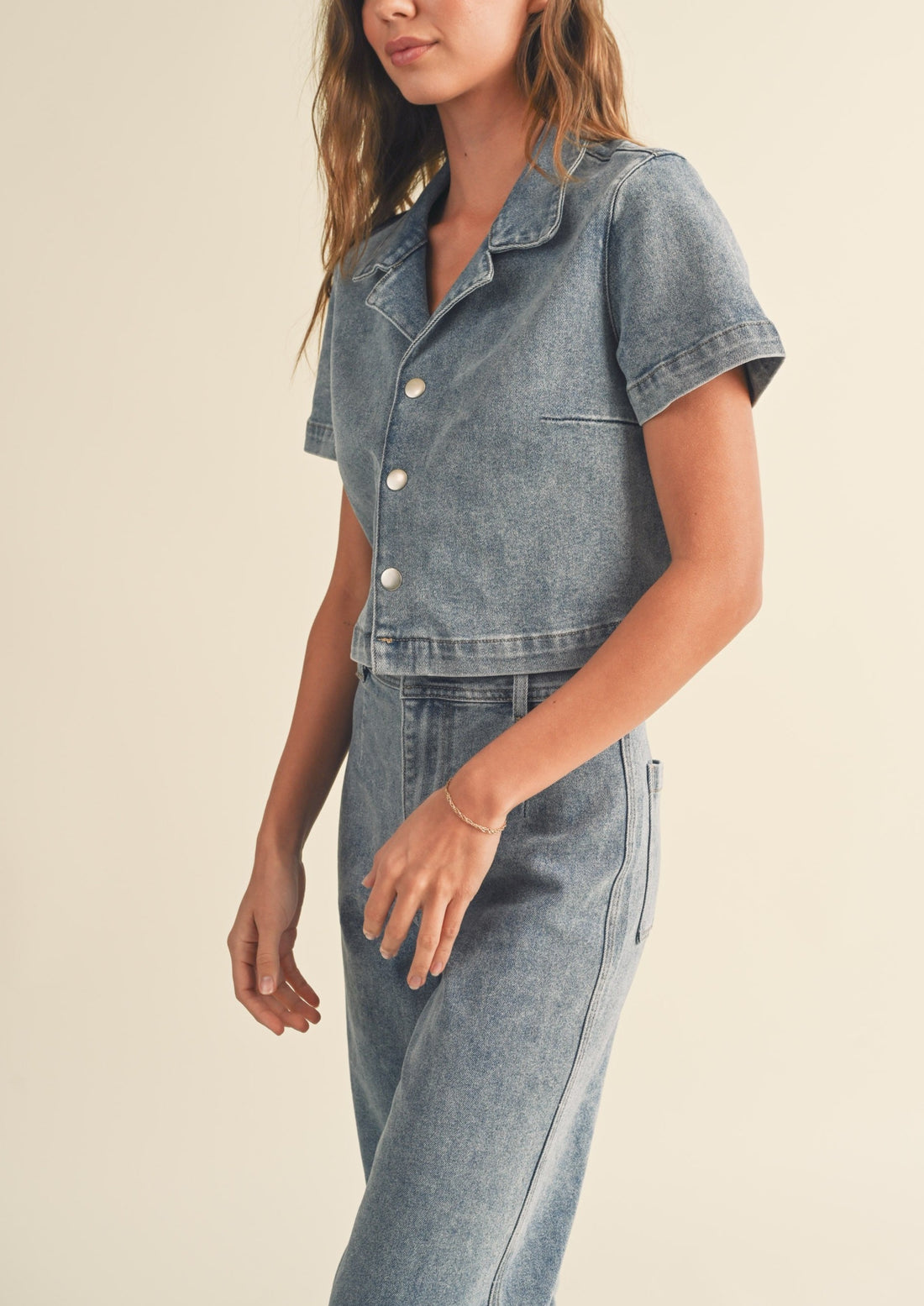 Washed Denim Collard Shirt