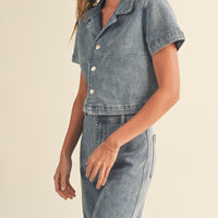 Washed Denim Collard Shirt